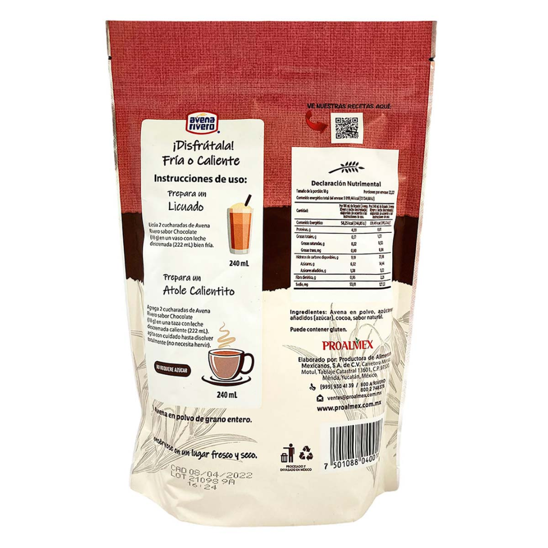 Avena en polvo sabor chocolate - Avena Rivero 400 gr