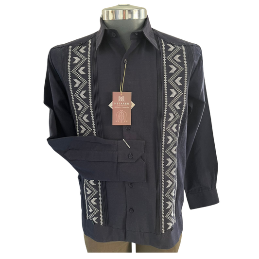 Guayabera Yucateca  Manga Larga Azul Marino - Hetaren