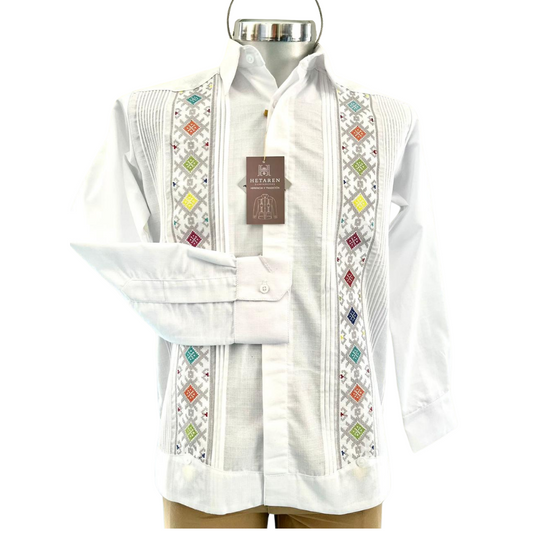 Guayabera Yucateca Blanca Manga Larga Multicolor - Hetaren
