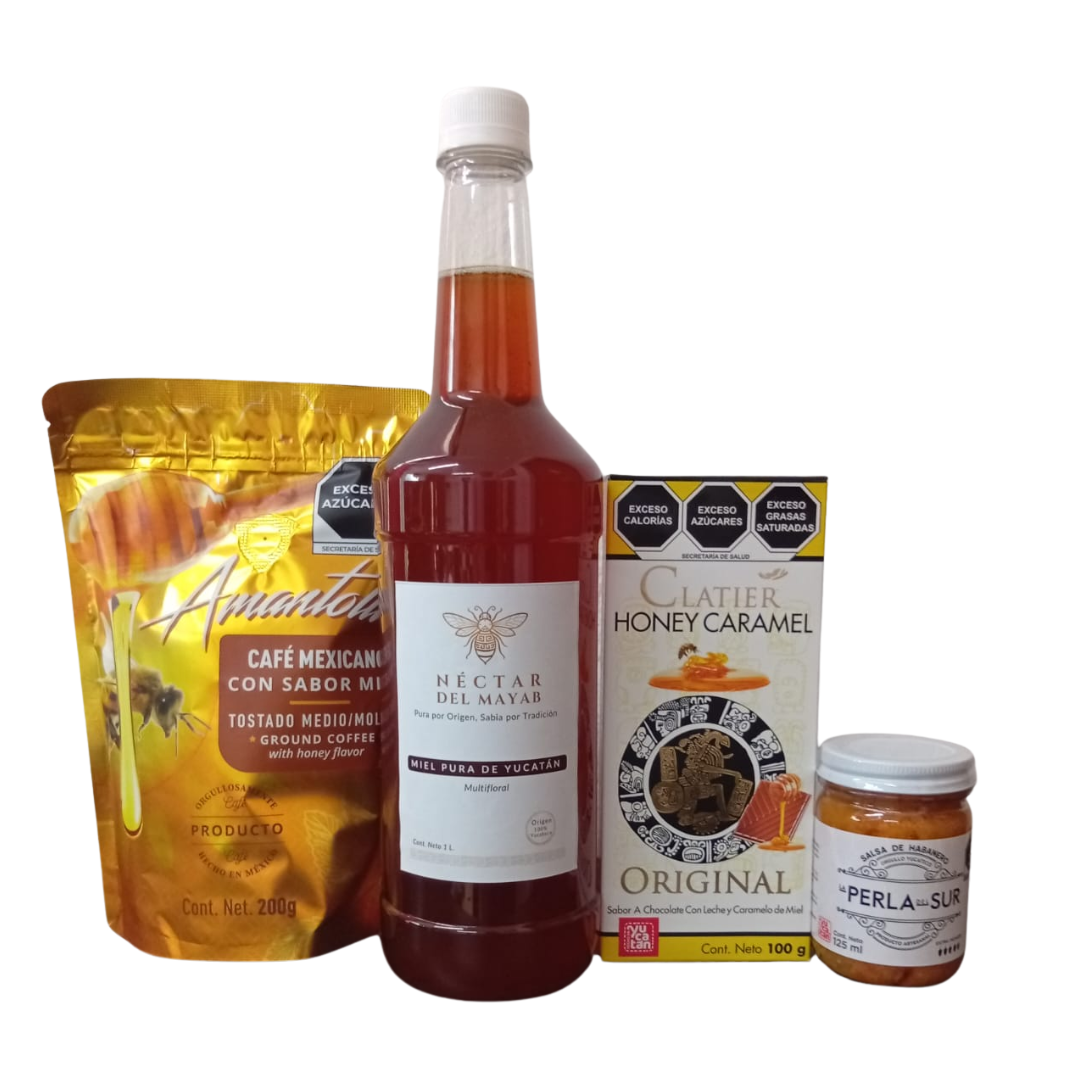 Kit Degustación Yucateco: Miel Pura (1L) + Café Sabor Miel + Chocolate Clatier + Salsa Habanero