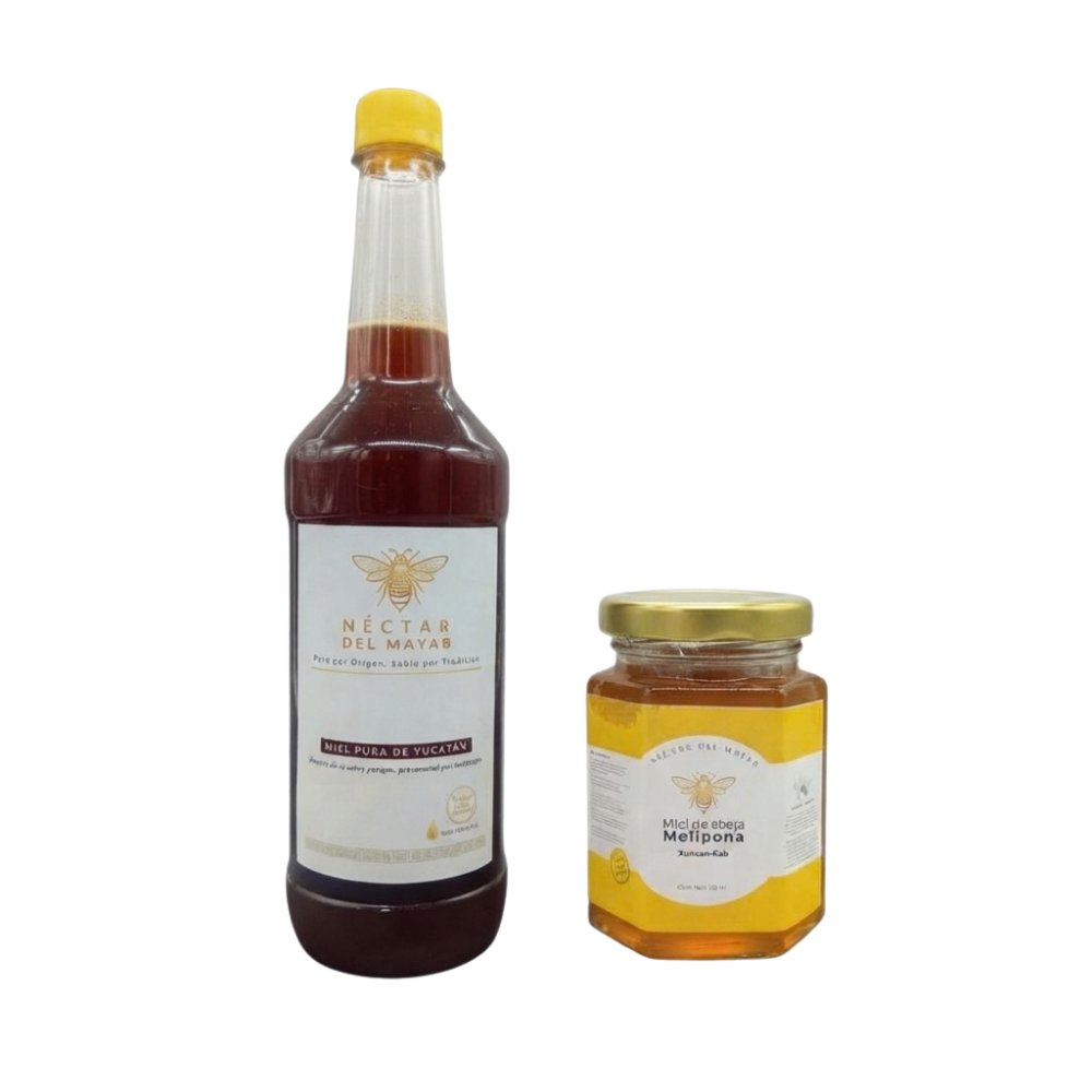 Dúo Dorado: Miel de Abeja Yucateca 1 L + Melipona Xunaan-Kab
