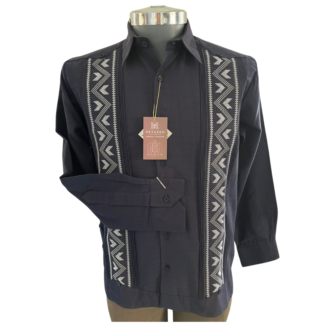 Guayabera Yucateca  Manga Larga Azul Marino - Hetaren