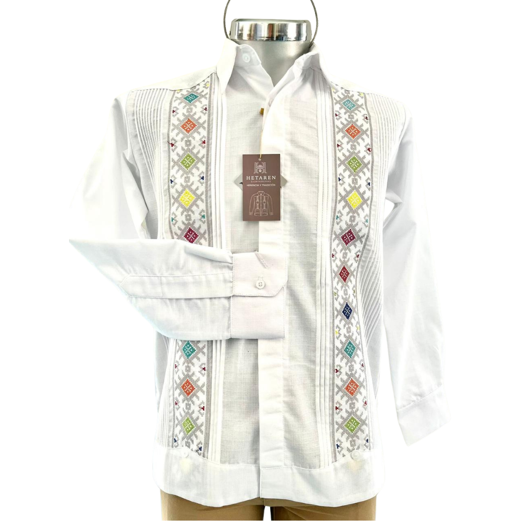 Guayabera Yucateca Blanca Manga Larga Multicolor - Hetaren