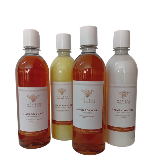 Kit Ducha de Miel Maya: Shampoo, Acondicionador, Jabón y Crema Corporal (Néctar del Mayab)